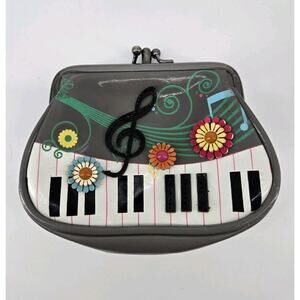 Vendula London Piano Musical Kisslock Coin Change Purse Gray Novelty